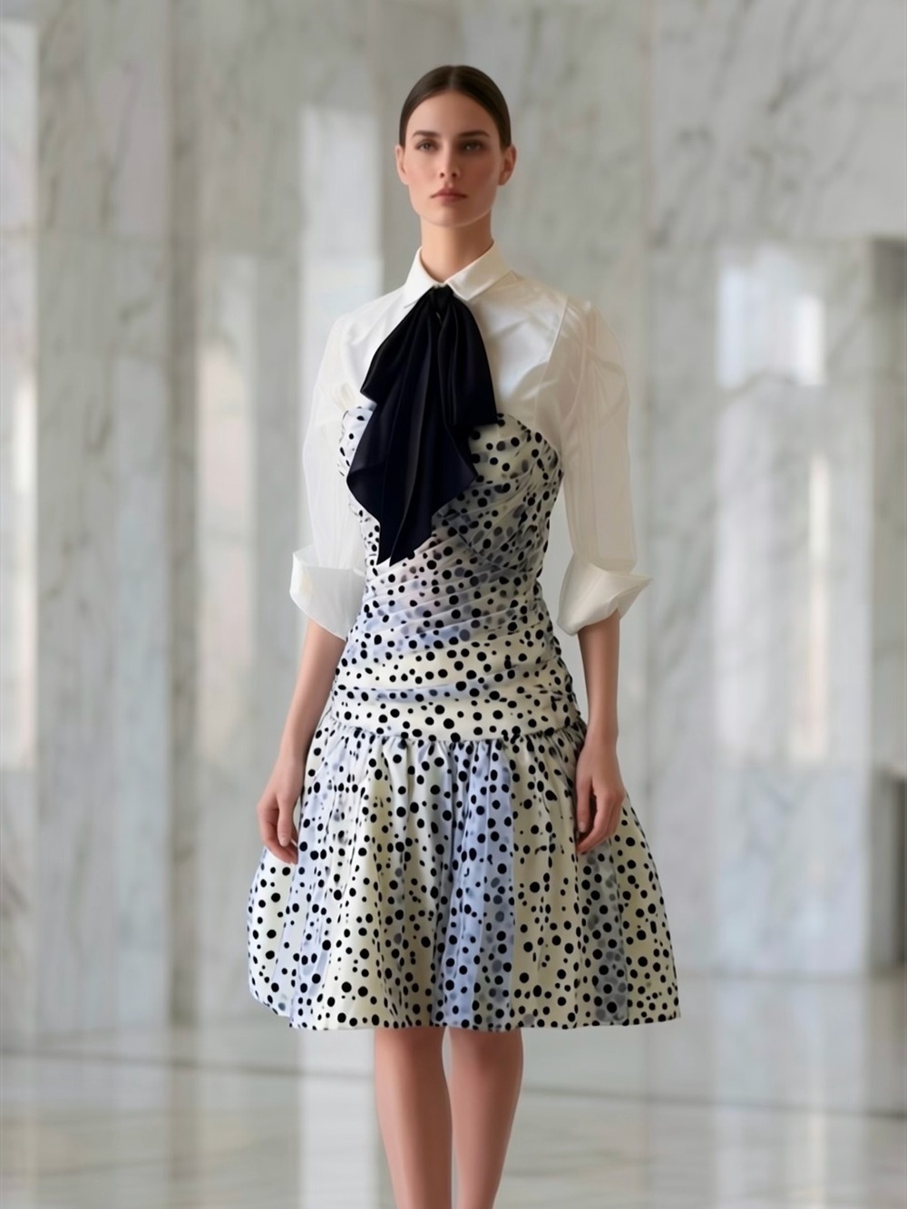 Vintage Nancy Bracoloni Polka Dot tulle strapless Bubble Skirt Dress